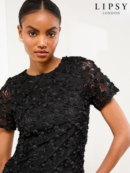 Lipsy Black 3D Lace T-Shirt (W65633) | 188 QAR