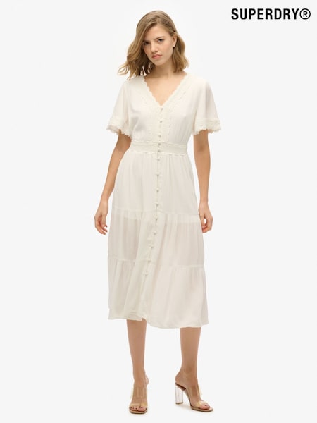 Superdry White Ibiza Short Sleeve Midi Tea Dress (W65731) | €95