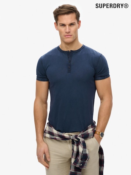 Superdry Blue Slub Short Sleeve Jersey Grandad Top (W65735) | €41
