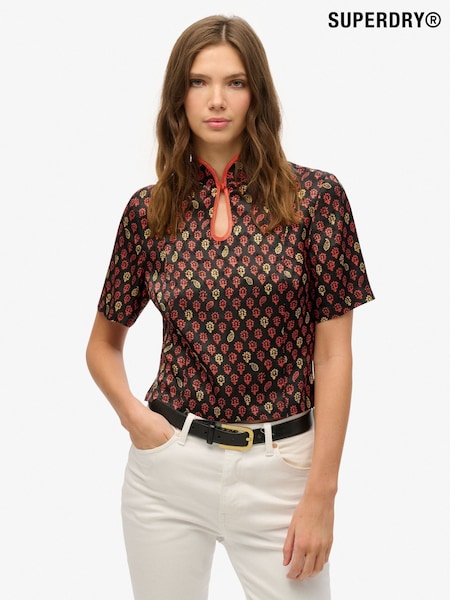 Superdry Black Mandarin Jacquard Top (W65736) | €61