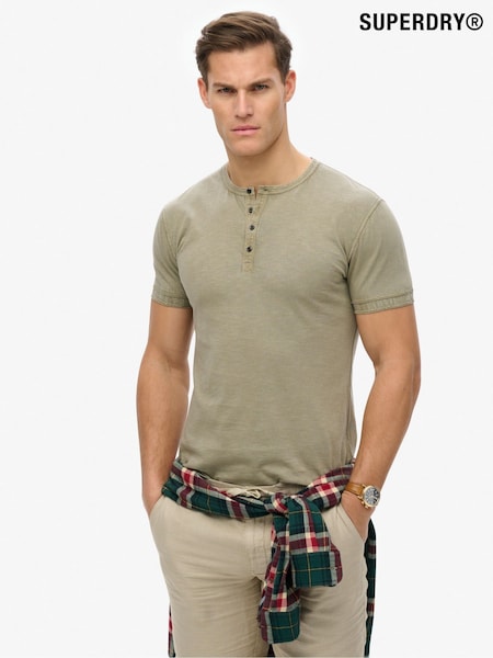 Superdry Green Slub Short Sleeve Jersey Grandad Top (W65751) | €41