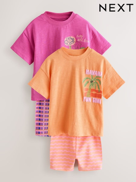 Pink/Orange Top & Cycle Shorts Set 2 Pack (3mths-7yrs) (W65775) | AED91 - AED112