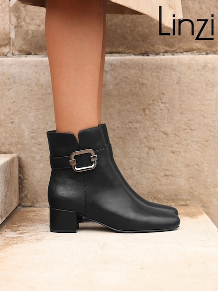 Linzi Black Daphne Block Heel Ankle Boots With Buckle Detail (W65922) | AED268