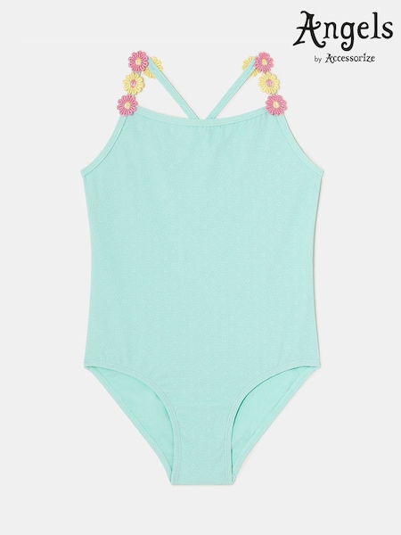 Angels By Accessorize Blue Girls Flower Print Strap Swimsuit (W65927) | € 25 - € 27