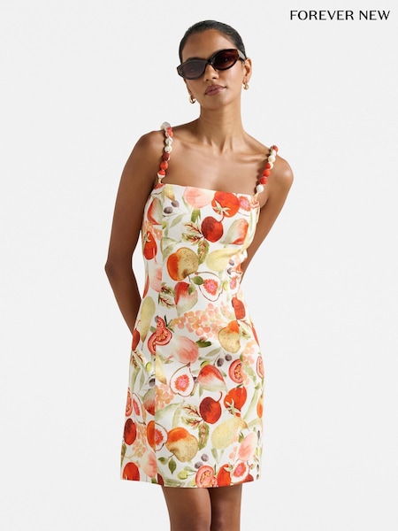 Forever New Petite Sasha Strappy Printed Mini Dress Contains Linen (W65939) | 663 LEI