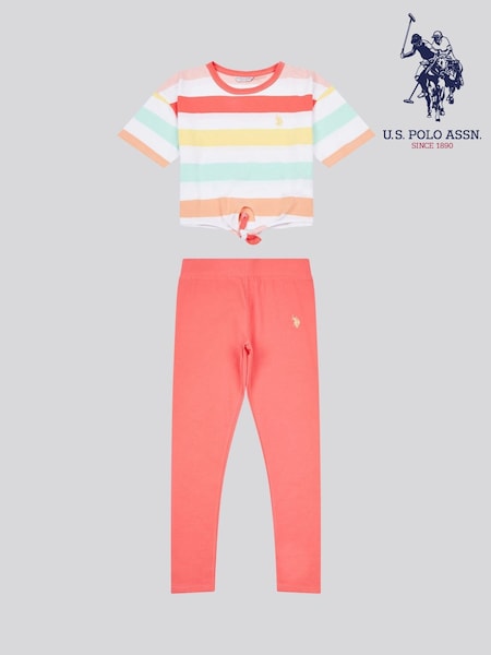 U.S. Polo Assn. Orange Girls Stripe T-Shirt and Leggings Set (W65942) | €51 - €60