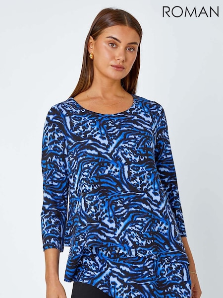 Roman Blue Animal Asymmetric Layer Stretch T-Shirt (W65951) | €53