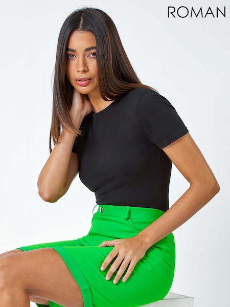Roman Green Elastic Waist Turn Up Stretch Shorts (W65966) | R$ 385