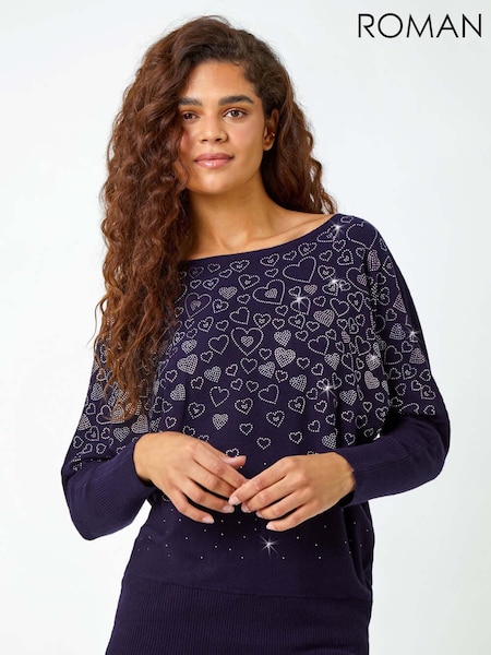 Roman Embellished Diamante Heart Jumper (W65968) | R$ 545