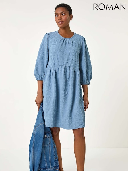 Roman Blue Bubble Textured A-Line Stretch Dress (W65981) | R$ 545