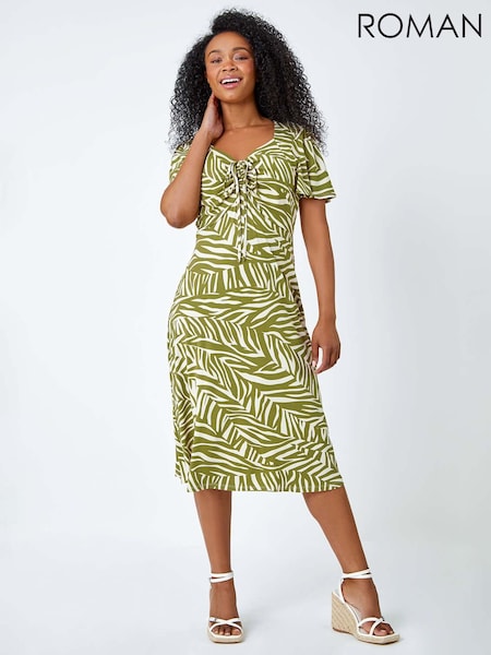 Roman Green Petite Animal Stretch Gathered Midi Dress (W65995) | €57