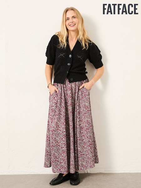 نقشة زهور بدرجتين من الأرجواني Plum Purple - FatFace Midi Skirt (W66103) | ‏286 ر.ق.
