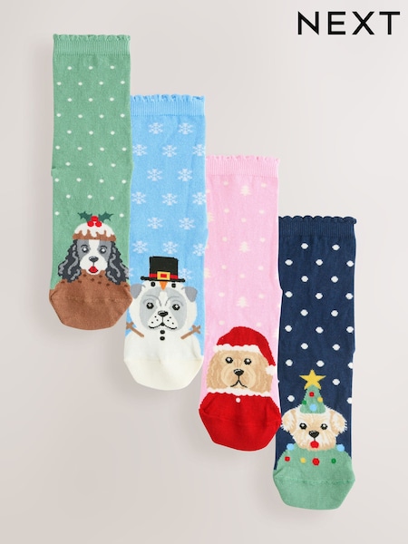 Christmas Dogs Print Ankle Socks 4 Pack (W66115) | €11