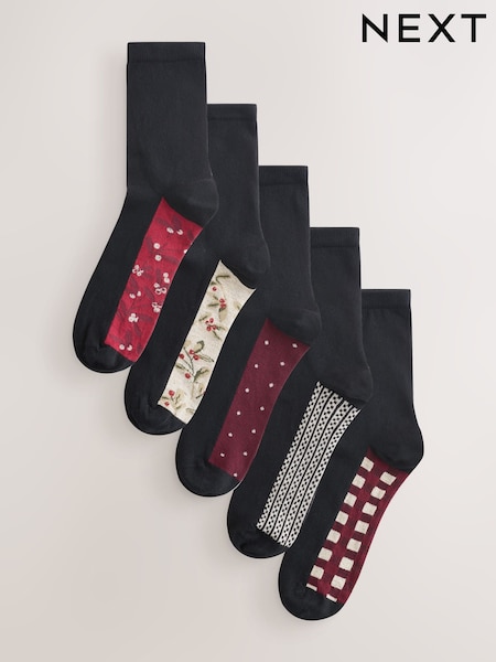 Xmas Ditsy Berry Footbed Ankle Socks 5 Pack (W66119) | €17.50