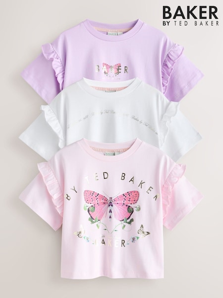 Baker by Ted Baker 3 Pack Boxy Fit Frill Graphic Printed T-Shirts (W66150) | 156 QAR - 182 QAR
