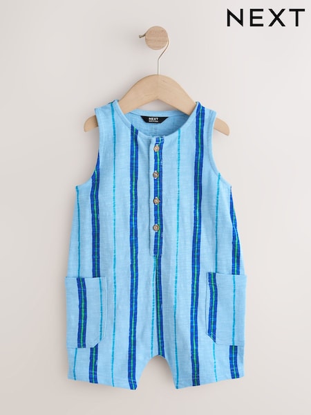 Blue Striped Textured Cotton Romper (3mths-7yrs) (W66170) | €20 - €23