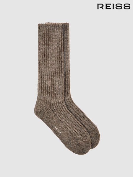 Reiss Chocolate Carmen Wool Blend Ribbed Socks (W66182) | AED144