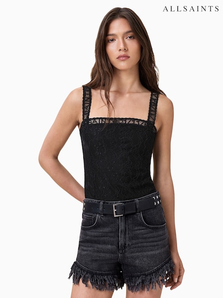 AllSaints Black Vera Lace Bodycon Bodysuit (W66211) | ₪448