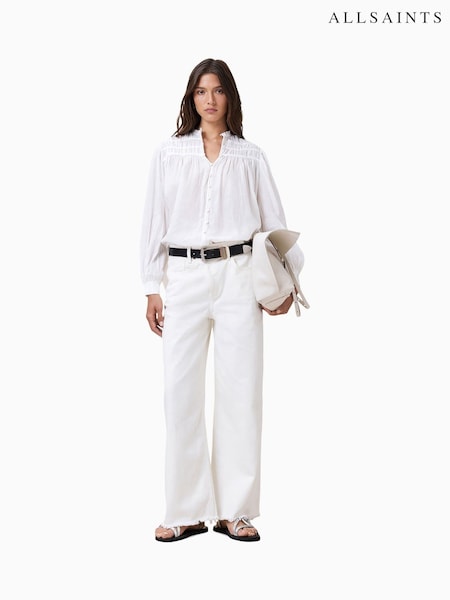 AllSaints White Etti Linen Round Neck Blouse (W66214) | AZN 399