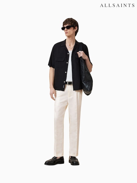 AllSaints Cream Slim Cross Tallis Linen Blend Trousers (W66223) | €228