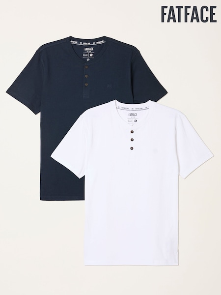 FatFace Henley White Short Sleeve Tshirts 2 Pack (W66267) | kr740
