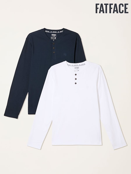 FatFace White Long Sleeve Henley Tshirts 2 Pack (W66271) | €67
