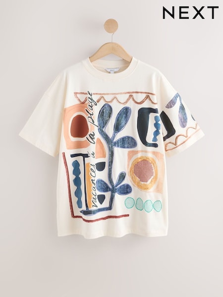 Cream Graphic Print Beach T-Shirt (W66302) | €39