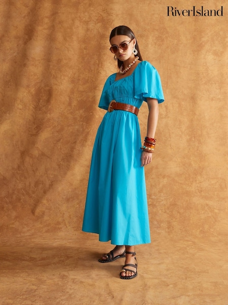 River Island Blue Shirred Midi Dress (W66307) | €68