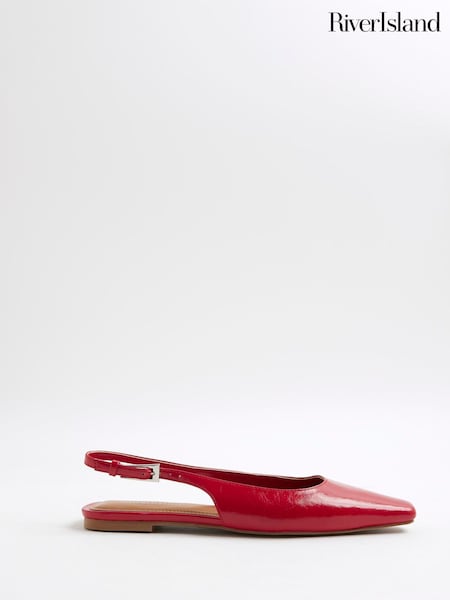 River Island Red Sling Back Chisel Toe Flat Shoes (W66318) | €40
