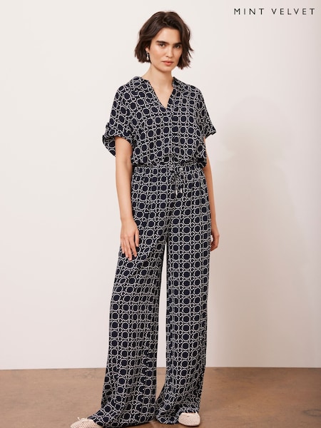 Mint Velvet Blue Printed Wide Leg Trousers (W66382) | €126