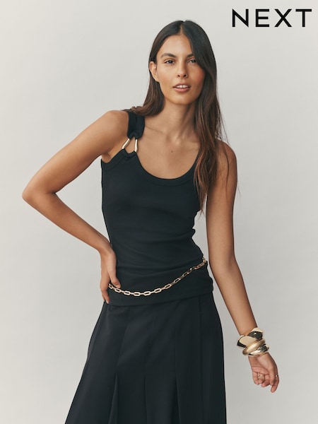 Black/Gold Trim Hardware Detail - Racer Ribbed Vest Top (W66454) | ৳ 3,050