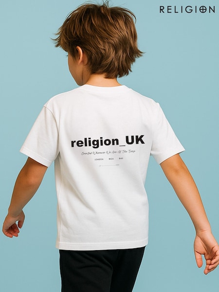 Religion White Oversized 3/4 Sleeve T-Shirt (W66473) | AED105