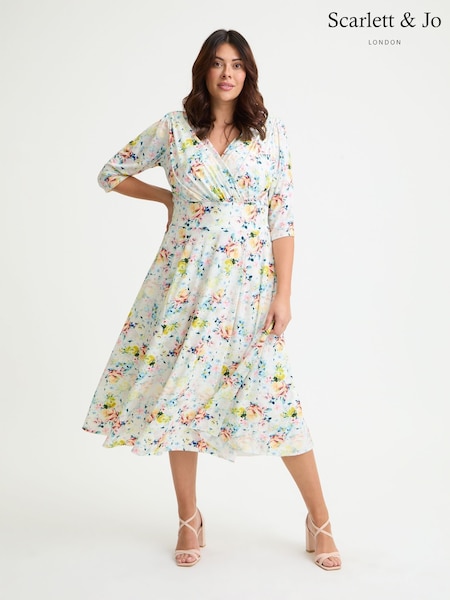 Scarlett & Jo Helena Ivory Lemon Multi Midi Dress (W66514) | €126