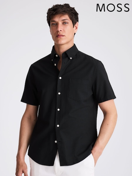 MOSS Black Short Sleeve Washed Oxford Shirt (W66532) | €46