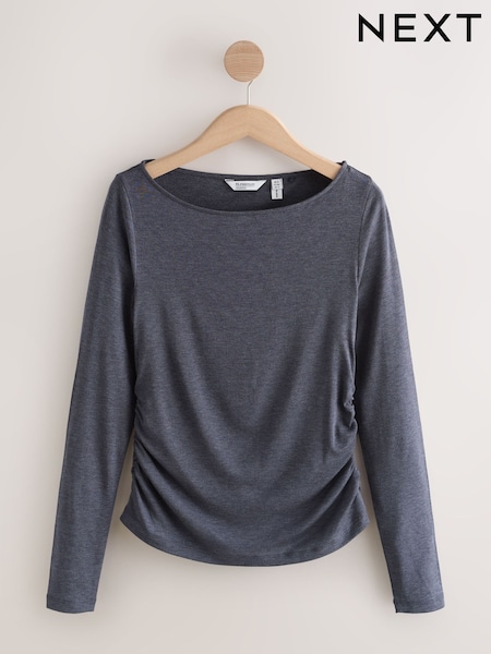 Navy N.Premium Wool Blend Long Sleeve Slash Neck Top (W66629) | €35