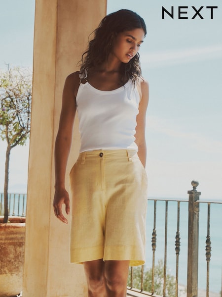 Lemon Yellow Linen Blend Knee Shorts (W66638) | €28
