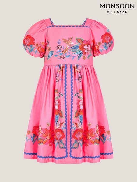 Monsoon Pink Aurelia Tropical Floral Print Puff Sleeve Dress (W66677) | 168 QAR - 193 QAR