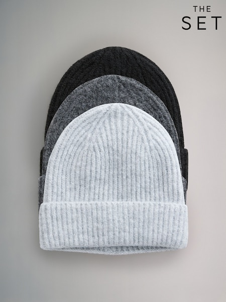 Black/Grey Marl/Charcoal Grey - The Set 3 Pack Beanies (W66690) | ‏78 ر.ق.