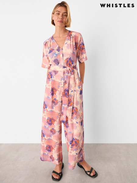 Whistles Pink Floral Button Front Jumpsuit (W66691) | €190
