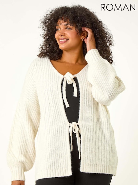 Roman White Curve Bow Detail Knit Cardigan (W66703) | €64