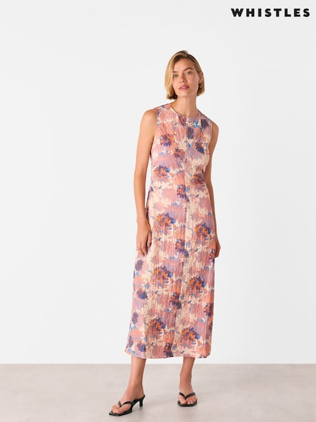 Whistles Pink Floral Print Textured Midi Dress (W66705) | €203