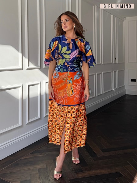 Girl In Mind Blue Havanaa Orange Multi Midi Dress (W66711) | €66