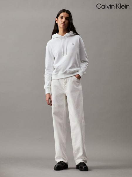 Calvin Klein White Cotton Blend Fleece Hoodie (W66747) | €102