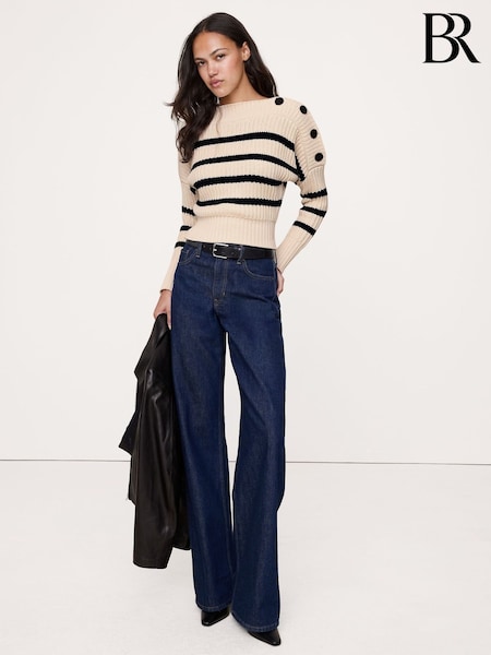 Banana Republic Beige Cotton Button-Shoulder Sweatshirt (W66815) | €134