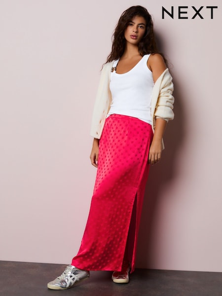 مرجاني/وردي - Jacquard Polka Dot Satin Skirt (W66899) | ‏189 ر.ق.