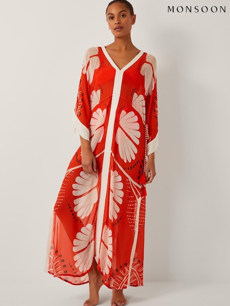 Monsoon Orange Nara Leaf Print Kaftan (W66919) | R$ 1.085