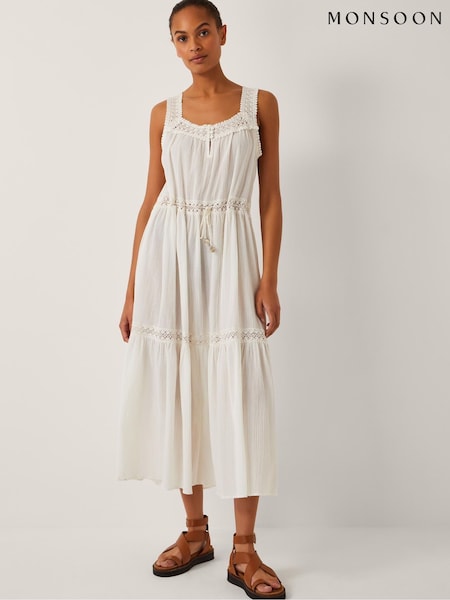 Monsoon Cream Maddi Sleeveless Embroidered Midi Dress (W66923) | R$ 740