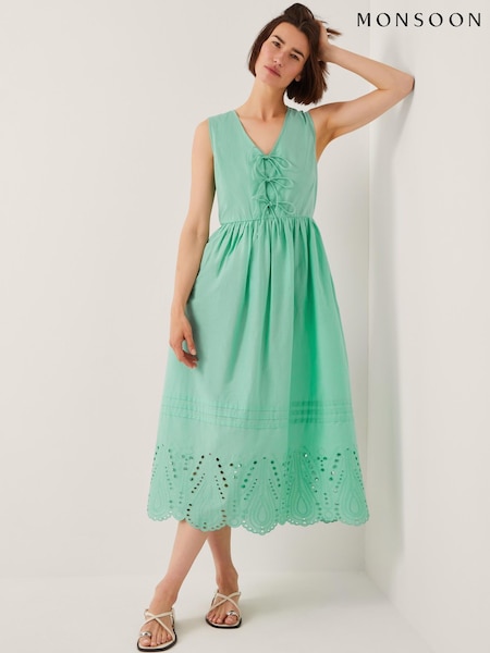 Monsoon Green Sadie Tie Broderie Midi Dress (W66926) | R$ 740