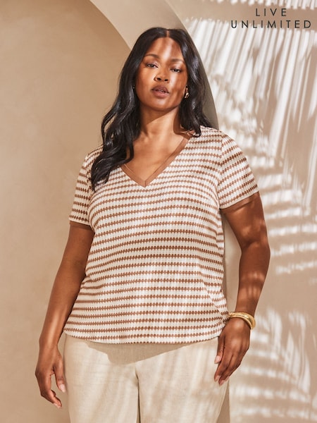 Live Unlimited Grey Contrast Stripe Crochet Top with Rib Trim (W66986) | R$ 640