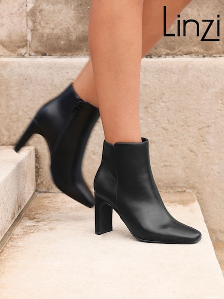 Linzi Black Dark Glance Block Heel Ankle Boots (W67056) | €60